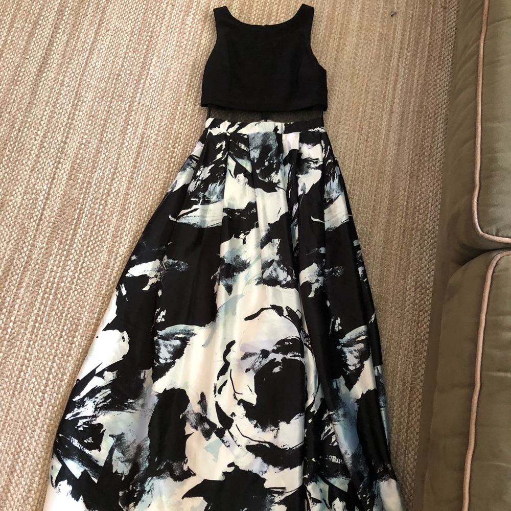 2-Piece Prom Dress Connected By Mesh Insert